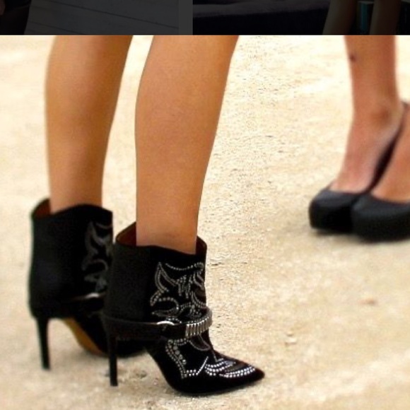 Isabel Marant Milwaukee Western Black Ankle Embellished Bootie Size 38 US 7 - Picture 5 of 14